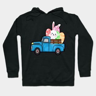 Easter Rabbit Eggs Blue Truck Hoodie